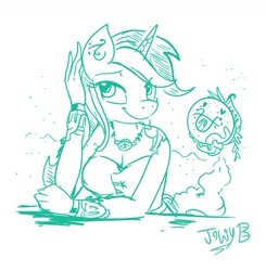 Size: 1080x1101 | Tagged: safe, artist:jowyb, lyra heartstrings, unicorn, anthro, g4, 2021, female, old art, sketch, solo