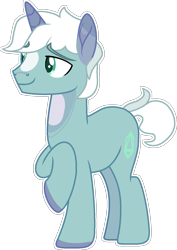 Size: 975x1380 | Tagged: safe, artist:rickysocks, oc, oc only, pony, unicorn, base used, coat markings, eyebrows, eyebrows visible through hair, full body, hooves, horn, lidded eyes, male, outline, raised hoof, simple background, smiling, solo, stallion, standing, tail, transparent background, unicorn oc, white outline