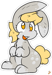 Size: 547x795 | Tagged: safe, artist:zutcha, derpy hooves, rabbit, g4, animal, bunnified, female, floppy ears, no pupils, open mouth, open smile, simple background, sitting, smiling, solo, species swap, transparent background