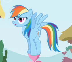 Size: 640x550 | Tagged: safe, screencap, rainbow dash, pegasus, pony, applebuck season, g4, season 1, animated, cropped, frown, gif, glare, hoof tapping, impatient, sigh, solo, waiting