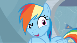 Size: 640x357 | Tagged: safe, screencap, rainbow dash, pegasus, pony, g4, season 5, tanks for the memories, animated, cropped, evil grin, gif, grin, grinch face, rainbow grinch, smiling, solo