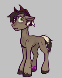 Size: 625x788 | Tagged: source needed, safe, artist:tyotheartist1, oc, oc only, oc:royal ranks, earth pony, pony, child, cowboy hat, earth pony oc, eye clipping through hair, eyebrows, eyebrows visible through hair, foal, frown, gray background, hat, looking at you, male, signature, simple background, solo, stallion, stetson, tail, two toned mane, two toned tail