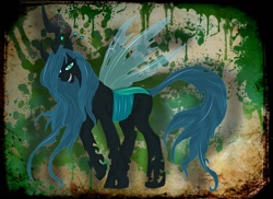 Size: 1280x930 | Tagged: safe, artist:cespuglia2008, queen chrysalis, changeling, changeling queen, antagonist, evil grin, female, grin, looking at you, smiling, solo
