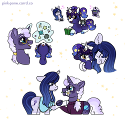 Size: 2600x2500 | Tagged: safe, artist:pink-pone, oc, oc only, oc:moonlight melody, oc:nova stella, oc:pluto, cat, pony, unicorn, book, broken horn, camera, female, filly, foal, high res, horn, male, mare, simple background, stallion, white background