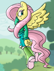 Size: 1200x1600 | Tagged: safe, artist:flash equestria photography, fluttershy, mobian, pegasus, anthro, g4, blushing, breasts, busty fluttershy, clothes, female, looking at something, solo, sonic the hedgehog (series), sonicified
