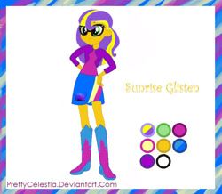 Size: 730x636 | Tagged: safe, artist:bc-ls, oc, oc only, oc:sunrise glisten, human, equestria girls, g4, boots, clothes, glasses, high heel boots, shirt, shoes, simple background, skirt, solo, vector, vest, white background