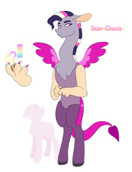 Size: 782x1022 | Tagged: safe, artist:aztrial, oc, oc only, oc:star oasis, draconequus, hybrid, interspecies offspring, name, offspring, parent:discord, parent:twilight sparkle, parents:discolight, simple background, white background