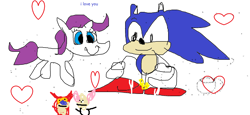 Size: 1628x751 | Tagged: safe, rarity, pony, anthro, g4, 1000 hours in ms paint, duo, heart, male, ren and stimpy, shipping, simple background, sonic the hedgehog, sonic the hedgehog (series)