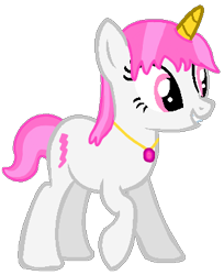 Size: 314x385 | Tagged: safe, artist:pagiepoppie12345, oc, oc only, oc:pink jewel, pony, unicorn, female, gem, horn, jewelry, lightning, mare, necklace, raised hoof, simple background, smiling, transparent background