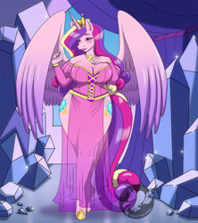 Size: 1138x1280 | Tagged: safe, artist:madebyevilponies, princess cadance, alicorn, anthro, g4, beautisexy, blushing, breasts, busty princess cadance, cleavage, clothes, corset, crystal, crystal empire, female, milf, mom bod, partially open wings, see-through, sexy, solo, thighs, wide hips, wings