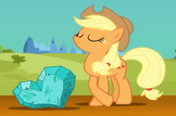 Size: 506x333 | Tagged: safe, artist:futzi01, applejack, earth pony, pony, equestria games, g4, season 4, applejack's hat, cowboy hat, crystal, crystal empire, download at source, eyes closed, female, flash game, hat, heart, mare, smiling, the equestria games