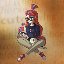 Size: 1280x1280 | Tagged: safe, artist:theratedrshimmer, moondancer, human, pony, unicorn, equestria girls, g4, :o, book, converse, cute, dancerbetes, dictionary, equestria girls-ified, glasses, human ponidox, open mouth, self paradox, self ponidox, shoes, sneakers