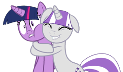 Size: 1260x747 | Tagged: safe, artist:katnekobase, artist:twilyisbestpone, twilight sparkle, twilight velvet, alicorn, pony, unicorn, g4, base used, cheek squish, cute, duo, duo female, eyes closed, female, floppy ears, hug, lip bite, mare, mother and child, mother and daughter, mothers gonna mother, simple background, smiling, squeezing, squishy cheeks, transparent background, twilight sparkle (alicorn), velvetbetes, wide eyes