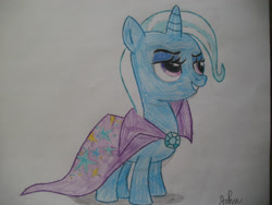 Size: 2828x2121 | Tagged: safe, artist:johnmarkee1995, trixie, pony, unicorn, g4, 2013, cape, clothes, female, high res, mare, simple background, solo, traditional art, trixie's cape, white background