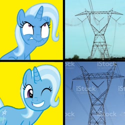 Size: 1280x1274 | Tagged: safe, artist:lindentreynor, trixie, pony, unicorn, g4, dreamstime, hotline bling, istock, meme, one eye closed, ponified meme, power line, pylon, watermark, wink