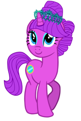 Size: 1280x1920 | Tagged: safe, artist:cloudy glow, artist:darkpinkmonster, artist:user15432, oc, oc only, oc:mirror shine, pony, unicorn, g4, base used, closed mouth, crown, female, hooves, jewelry, looking up, mare, raised hoof, regalia, simple background, smiling, solo, standing, tiara, transparent background