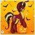 Size: 1600x1600 | Tagged: safe, artist:bellfa, oc, oc only, bat, pony, unicorn, brown hair, candy, candy cane, commission, ear piercing, eye, fangs, food, full body, green eyes, halloween, holiday, horn, jack-o-lantern, looking at you, male, original art, piercing, pony oc, pumpkin, raised leg, smiling, smiling at you, solo, stallion, unicorn oc, ych result