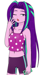 Size: 680x1248 | Tagged: safe, alternate version, artist:batipin, aria blaze, human, equestria girls, g4, bare shoulders, belly button, cellphone, female, loose hair, midriff, one eye closed, open mouth, phone, simple background, sleeveless, smartphone, solo, transparent background, yawn