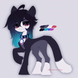 Size: 1998x2016 | Tagged: safe, artist:shenki, oc, oc only, oc:shenki, cat, hybrid, pony, collar, collar ring, color palette, eyebrows, eyebrows visible through hair, eyelashes, floppy ears, gradient mane, high res, hybrid oc, multicolored coat, reference sheet, solo