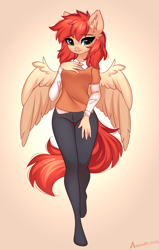 Size: 1393x2196 | Tagged: safe, alternate version, artist:airiniblock, oc, oc only, oc:firefly, pegasus, anthro, unguligrade anthro, abstract background, adorasexy, anthro oc, clothes, cute, ear fluff, female, gradient background, pantyhose, pegasus oc, sexy, solo, tights, wings