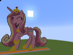 Size: 1280x961 | Tagged: safe, artist:clevercloud2022pl, princess cadance, alicorn, pony, g4, crown, eyes closed, female, game screencap, happy, horn, jewelry, mare, minecraft, minecraft pixel art, open mouth, pixel art, princess, regalia, wings