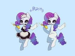 Size: 1361x1021 | Tagged: safe, artist:cutesykill, rarity, unicorn, semi-anthro, g4, arm hooves, clothes, dress, drink, drinking straw, lidded eyes, maid, maidity, solo