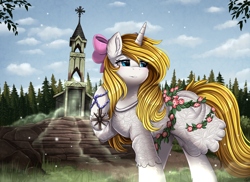 Size: 2048x1489 | Tagged: safe, artist:pridark, oc, oc only, pegasus, pony, unicorn, eden's gate, faith seed, far cry, far cry 5, female, solo