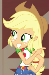 Size: 621x946 | Tagged: safe, screencap, applejack, human, equestria girls, equestria girls series, g4, holidays unwrapped, the cider louse fools, spoiler:eqg series (season 2), cropped, solo