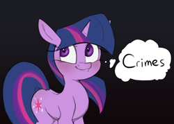 Size: 3774x2700 | Tagged: safe, artist:luxsimx, twilight sparkle, pony, unicorn, g4, crime, high res, out of character, solo, text, thought bubble, unicorn twilight
