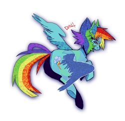 Size: 653x631 | Tagged: safe, artist:cutesykill, rainbow dash, pegasus, pony, g4, butt, flying, goggles, partially open wings, plot, simple background, smiling, solo, white background, wings