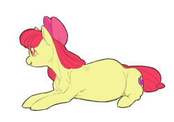 Size: 2508x1764 | Tagged: safe, artist:snspony, apple bloom, earth pony, pony, g4, apple bloom's bow, belly, big belly, bow, female, hair bow, lying down, mare, older, older apple bloom, pregbloom, pregnant, pregnant apple bloom, simple background, smiling, solo, white background