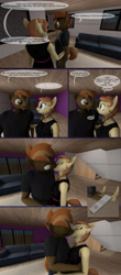 Size: 1440x3280 | Tagged: safe, artist:spud, button mash, oc, oc:cream heart, earth pony, anthro, comic:family bonds, g4, 3d, canon x oc, comic, conversation, couch, dialogue, female, house, incest, kissing, male, mother and son, ship:buttoncest, shipping, smiling, source filmmaker, speech bubble, straight
