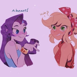 Size: 2048x2048 | Tagged: safe, artist:dreamz, applejack, rarity, human, equestria girls, g4, alternate hairstyle, bandana, bare shoulders, blushing, bracelet, clothes, duo, female, flannel, freckles, grin, heart, high res, huh, jewelry, lesbian, nail, nails, rarity peplum dress, red dress, ship:rarijack, shipping, simple background, sleeveless, smiling, tank top