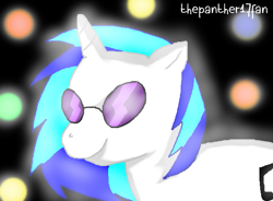 Size: 681x501 | Tagged: safe, artist:thepanther17fan, dj pon-3, vinyl scratch, pony, unicorn, g4, female, glasses, horn, mare, music notes, smiling, vinyl's glasses