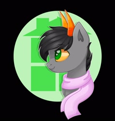 Size: 2000x2100 | Tagged: artist needed, safe, oc, oc only, oc:dante fly, hybrid, pony, undead, vampire, clothes, cosplay, costume, dark background, half bat pony, high res, homestuck, sburb icon, scarf, solo