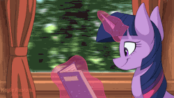 Size: 1920x1080 | Tagged: safe, artist:kaylerustone, twilight sparkle, pony, absurd file size, animated, anime, blinking, book, bust, cute, female, gif, glowing, glowing horn, horn, levitation, looking out the window, loop, magic, mare, perfect loop, portrait, reading, scenery, smiling, solo, telekinesis, train, twiabetes