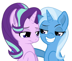 Size: 714x608 | Tagged: safe, artist:lenalisethef0x98, starlight glimmer, trixie, pony, unicorn, g4, duo, female, grin, lesbian, ship:startrix, shipping, simple background, smiling, transparent background