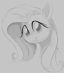 Size: 1002x1148 | Tagged: safe, artist:dotkwa, fluttershy, pegasus, pony, g4, bust, female, gray background, grayscale, looking at you, mare, monochrome, simple background, smiling, smiling at you, solo