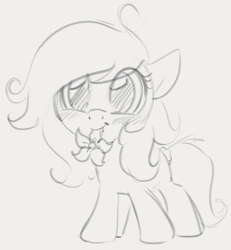 Size: 870x941 | Tagged: safe, artist:dotkwa, oc, oc only, oc:kayla, earth pony, pony, blushing, cute, flower, flower in mouth, gradient background, grayscale, monochrome, mouth hold, ocbetes, sketch, solo