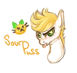 Size: 729x688 | Tagged: safe, artist:hippykat13, artist:sabokat, oc, oc only, oc:sourpuss, cat, pony, :c, :p, >:c, angry, food, frown, fruit cat, lemon, scowl, short hair, sketch, tongue out