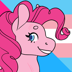 Size: 1157x1157 | Tagged: safe, artist:spartalabouche, part of a set, pinkie pie, earth pony, pony, g4, beanbrows, bust, eyebrows, female, pansexual pride flag, pride, pride flag, scar, smiling, solo, transgender pride flag