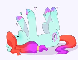 Size: 1384x1067 | Tagged: safe, artist:aztrial, jazz hooves, earth pony, pony, g5, cute, hoof polish, jazzibetes, looking at something, lying down, on back, solo