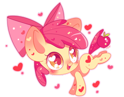 Size: 570x445 | Tagged: safe, artist:fluffy31, apple bloom, earth pony, pony, g4, adorabloom, apple, blushing, cute, female, filly, foal, food, happy, heart, heart eyes, kicking, looking back, simple background, solo, sticker, transparent background, wingding eyes