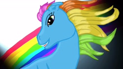 Size: 1920x1080 | Tagged: safe, artist:halonna, rainbow dash (g3), earth pony, pony, g3, female, mare, multicolored hair, rainbow, rainbow hair, smiling