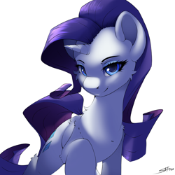 Size: 3000x3000 | Tagged: safe, artist:skitsroom, rarity, pony, unicorn, g4, female, high res, mare, signature, simple background, smiling, solo, white background