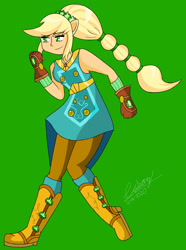 Size: 1280x1723 | Tagged: safe, artist:denisseguadiana, applejack, human, equestria girls, g4, my little pony equestria girls: legend of everfree, boots, cowboy boots, crystal guardian, green background, shoes, simple background, solo