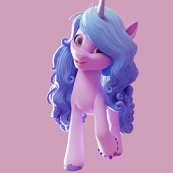 Size: 1080x1080 | Tagged: safe, artist:raymond, izzy moonbow, pony, unicorn, g5, 3d, blender, blender cycles, looking at you, open mouth, simple background, smiling, smiling at you