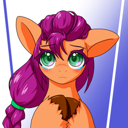 Size: 2000x2000 | Tagged: safe, artist:ragurimo, sunny starscout, earth pony, pony, g5, high res, hooves together, looking at you, solo, teary eyes