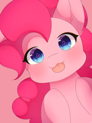 Size: 1500x2000 | Tagged: safe, artist:dddreamdraw, pinkie pie, earth pony, pony, g4, :3, :p, bust, cute, diapinkes, female, mare, pink background, ponk, portrait, simple background, solo, tongue out