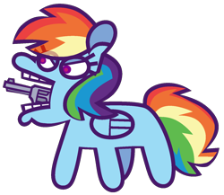 Size: 1400x1214 | Tagged: safe, artist:threetwotwo32232, rainbow dash, pegasus, pony, g4, female, gun, mare, simple background, solo, transparent background, wat, weapon